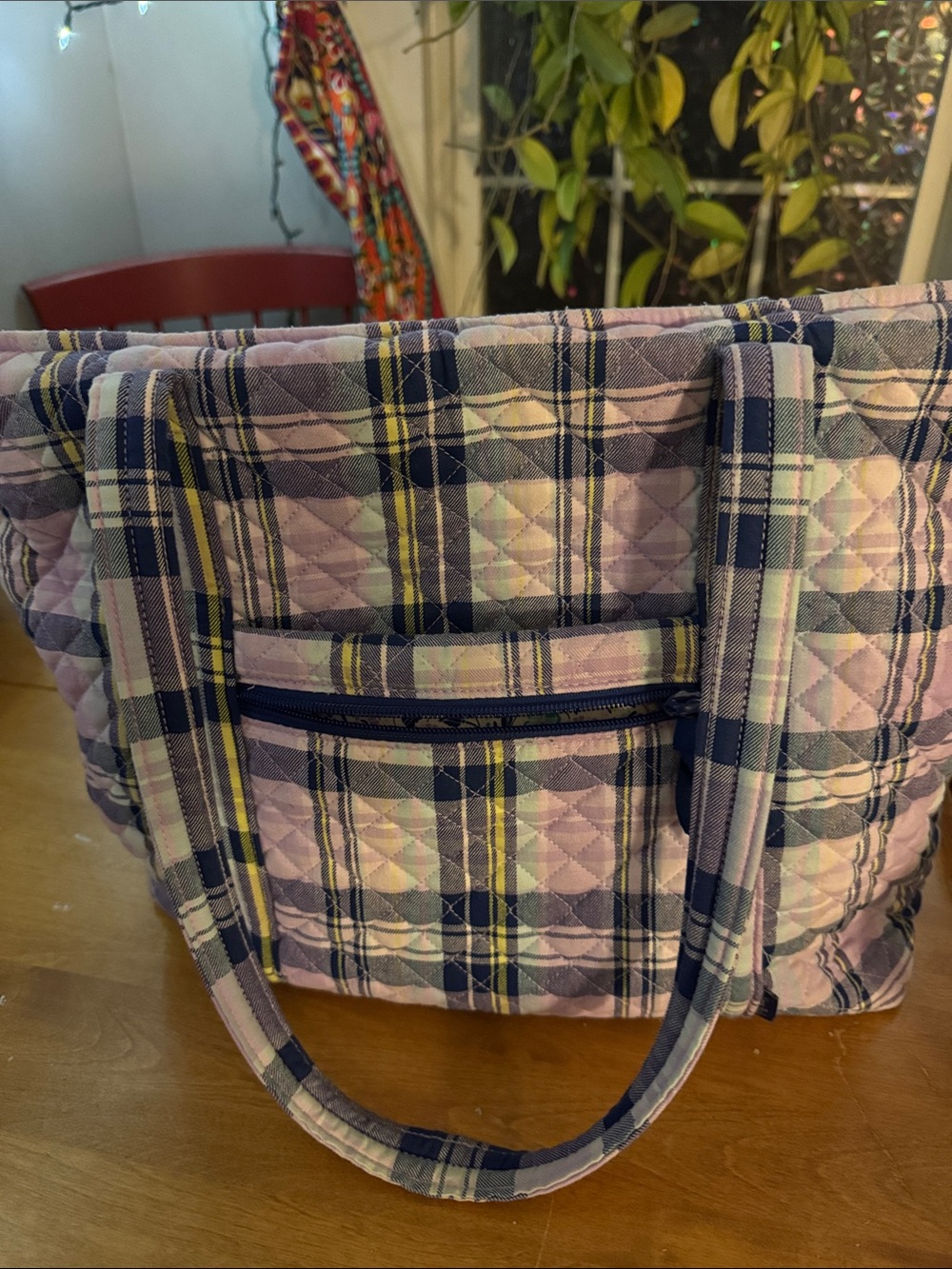 Vera Bradley Quilted Lavender and Navy Plaid Tote Bag